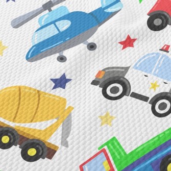 Colorful Cartoon Transportatio Birdseye Piqué