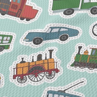 Retro Car Tram Bicycle Birdseye Piqué