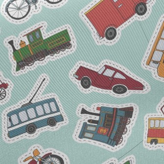 Retro Car Tram Bicycle Twill