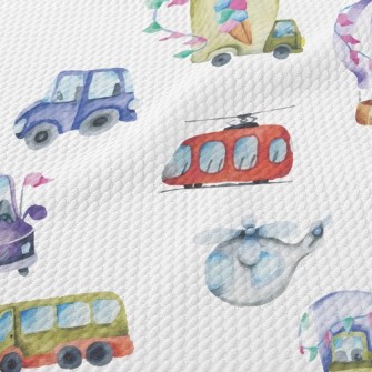 Watercolor Colorful Transporta Birdseye Piqué
