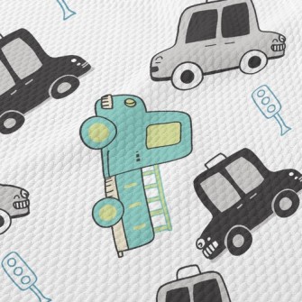 Busy Taxis And Trucks Birdseye Piqué