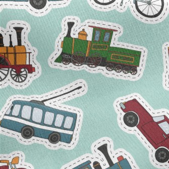 Retro Car Tram Bicycle Jersey Backed Fleece