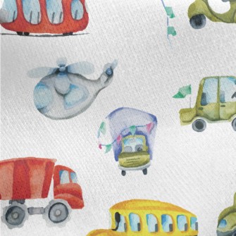 Watercolor Colorful Transporta Jersey Backed Fleece