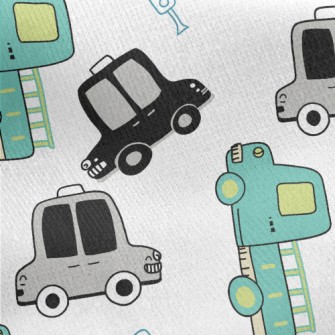 Busy Taxis And Trucks Jersey Backed Fleece
