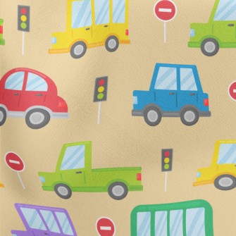 Colorful Traffic Jam Highway Lightweight Cotton Poplin