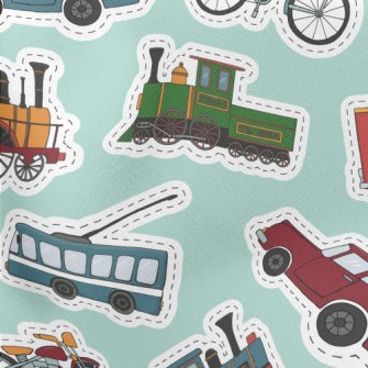Retro Car Tram Bicycle Lightweight Cotton Poplin