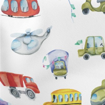 Watercolor Colorful Transporta Lightweight Cotton Poplin