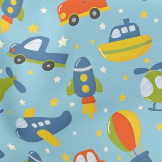Cartoon Funny Vehicles Lightweight Cotton Poplin