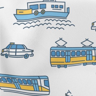 Simple Line Boat Tram Airplane Lightweight Cotton Poplin