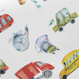 Watercolor Colorful Transporta Midweight Cotton Poplin