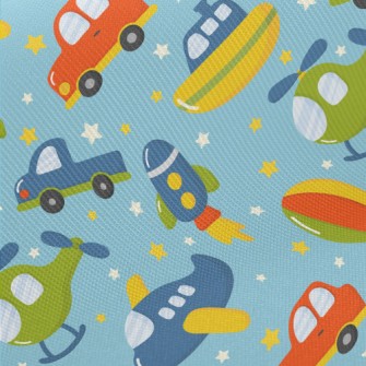 Cartoon Funny Vehicles Midweight Cotton Poplin