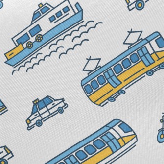 Simple Line Boat Tram Airplane Midweight Cotton Poplin