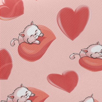 Cat Lying On A Big Heart Twill
