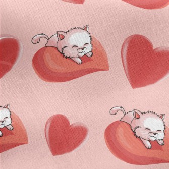 Cat Lying On A Big Heart Jersey Backed Fleece