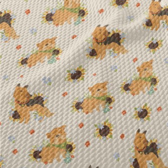 Cute Dog And Flowers Birdseye Piqué