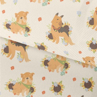 Cute Dog And Flowers Waterproof Oxford