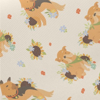 Cute Dog And Flowers Twill