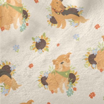 Cute Dog And Flowers Minky