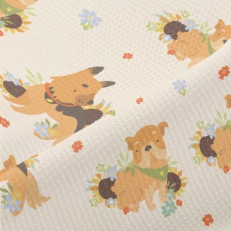 Cute Dog And Flowers Piqué