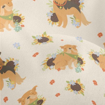 Cute Dog And Flowers Lightweight Performance Linen