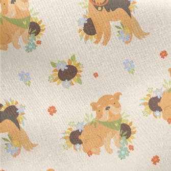 Cute Dog And Flowers Jersey Backed Fleece