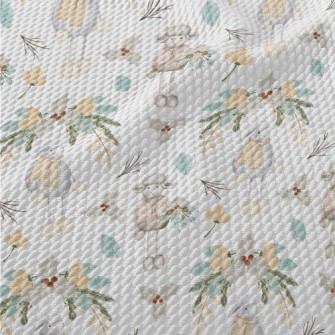 Hand Drawn Sheep With Christma Birdseye Piqué