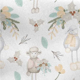 Hand Drawn Sheep With Christma Jersey Backed Fleece