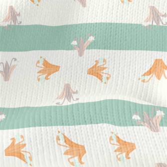 Orange Pink Hyacinth And Leave Stretch Jersey