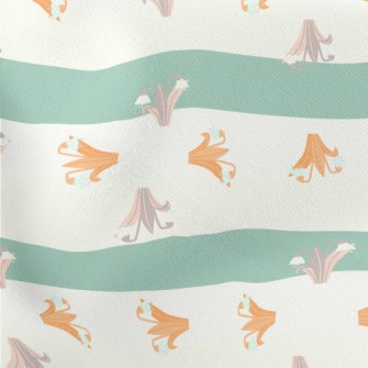Orange Pink Hyacinth And Leave Lightweight Cotton Poplin