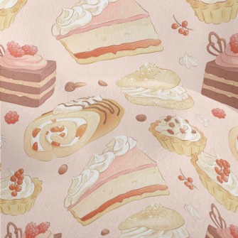 Hand Drawn Sweet Cake Dessert Lightweight Performance Linen