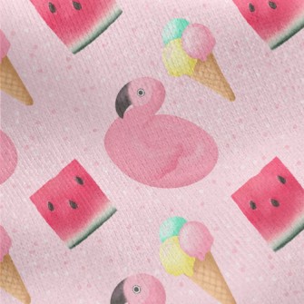 Flamingo And Watermelon Ice Cr Jersey Backed Fleece