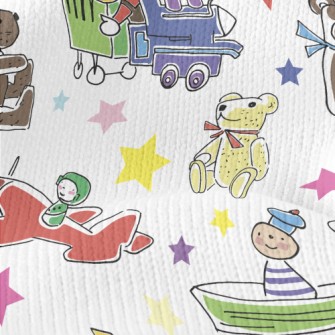 Colorful Train Car Toys Stretch Jersey