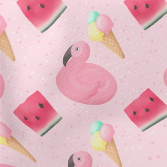 Flamingo And Watermelon Ice Cr Lightweight Cotton Poplin