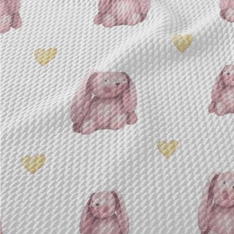 Cute Sitting Pink Rabbit Birdseye Piqué