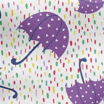 Love Heart Decorated Umbrella Jersey Backed Fleece