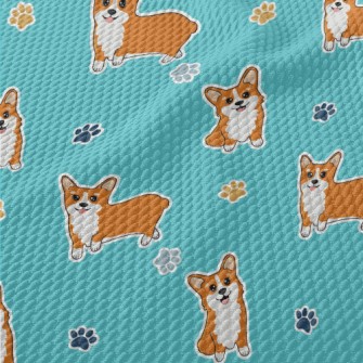 Corgi And Colored Paw Prints Birdseye Piqué