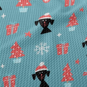 Hand Drawn Christmas Puppy Birdseye Piqué