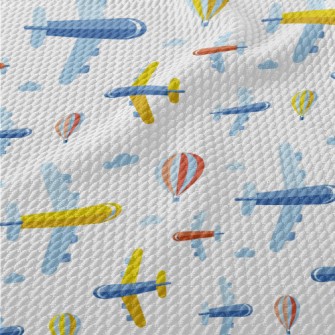 Cartoon Airplane And Hot Air B Birdseye Piqué