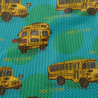 Hand Drawn American School Bus Birdseye Piqué