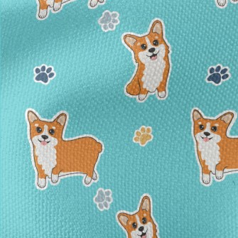 Corgi And Colored Paw Prints Waterproof Canvas