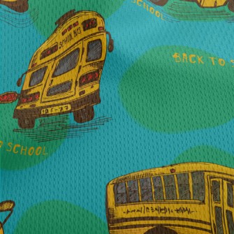 Hand Drawn American School Bus Athletic Mesh Flat Back