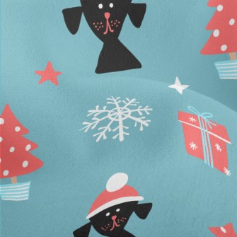 Hand Drawn Christmas Puppy Lightweight Performance Linen