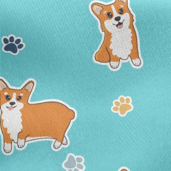Corgi And Colored Paw Prints Jersey Backed Fleece