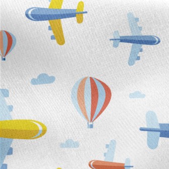 Cartoon Airplane And Hot Air B Jersey Backed Fleece