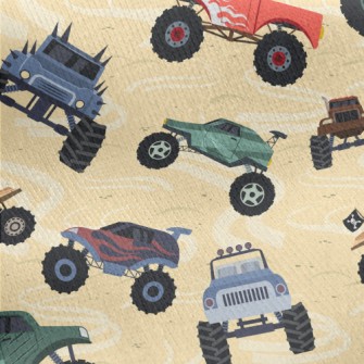 Colorful Monster Truck Jersey Backed Fleece