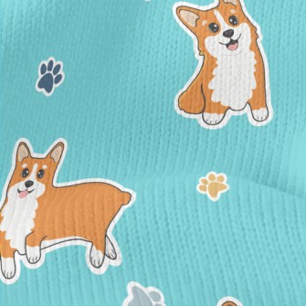 Corgi And Colored Paw Prints Stretch Jersey