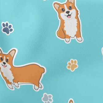 Corgi And Colored Paw Prints Lightweight Cotton Poplin