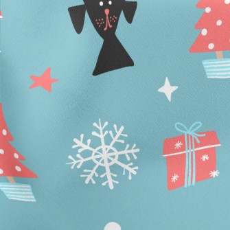 Hand Drawn Christmas Puppy Lightweight Cotton Poplin