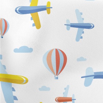 Cartoon Airplane And Hot Air B Lightweight Cotton Poplin