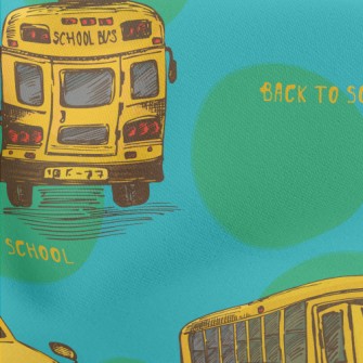Hand Drawn American School Bus Lightweight Cotton Poplin